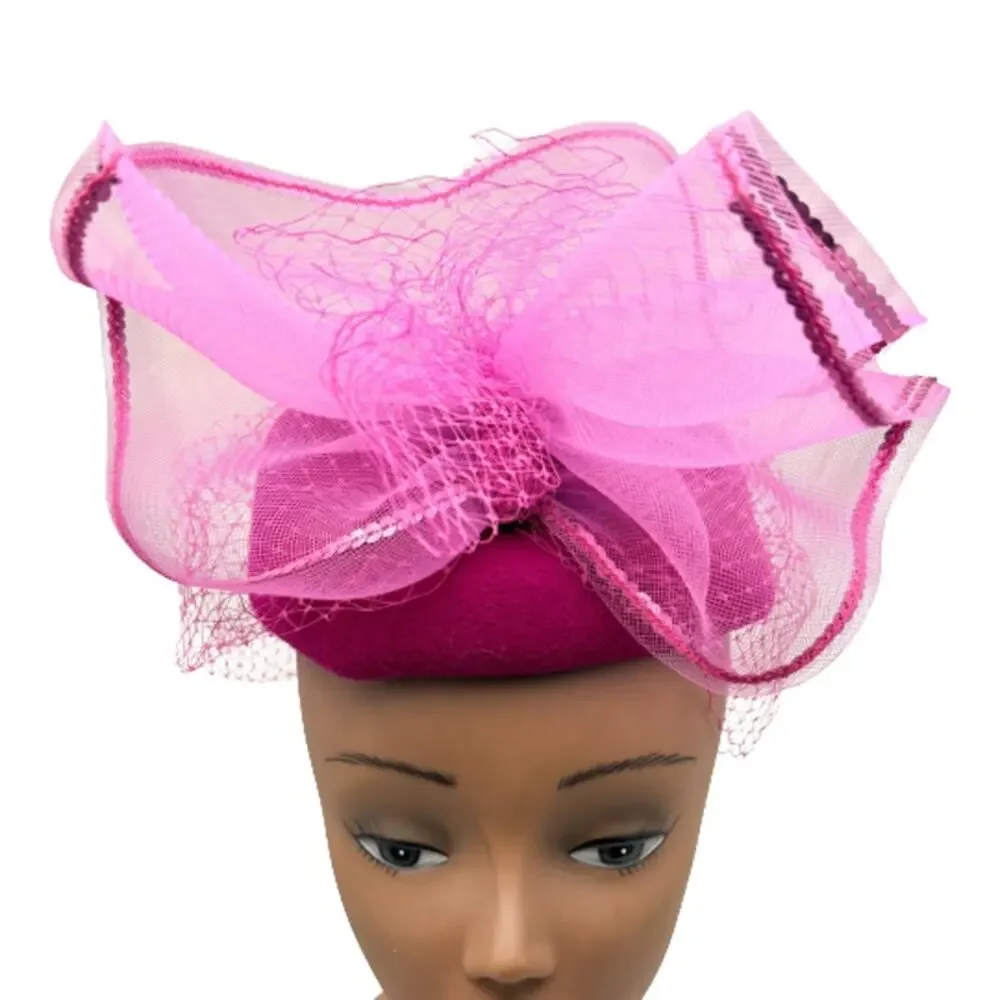 Fuchsia Fascinator Pillbox Veil Derby Easter Wedding Tea Party Hat